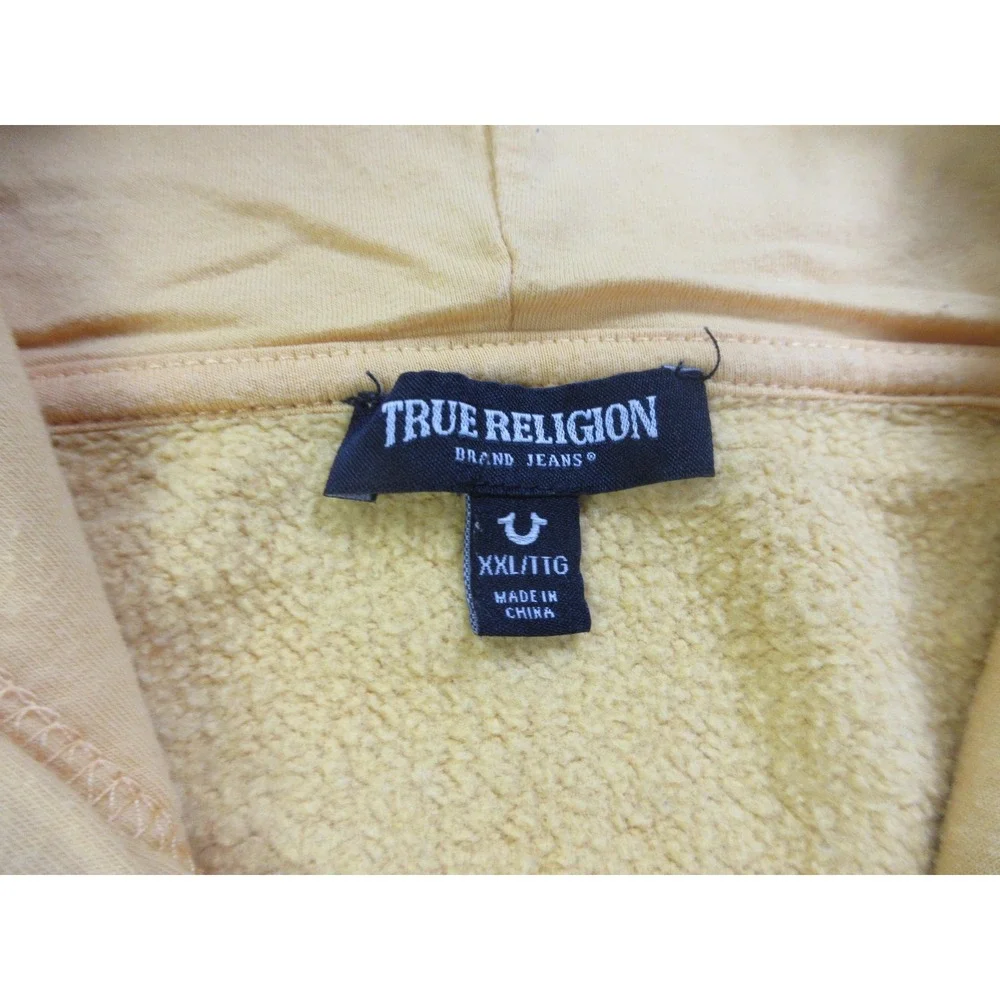 True Religion Hoodie Mens 2XL Yellow Full Zip Fleece Sweatshirt Buddha Star